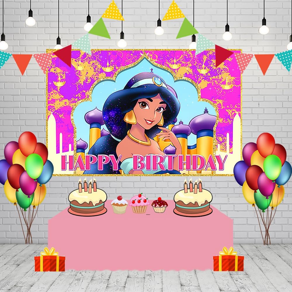 Telón de fondo de princesa jazmín para fiesta de cumpleaños, 5 x 3 pies, tema de Aladdin, cartel de baby shower para fiesta de cumpleaños,