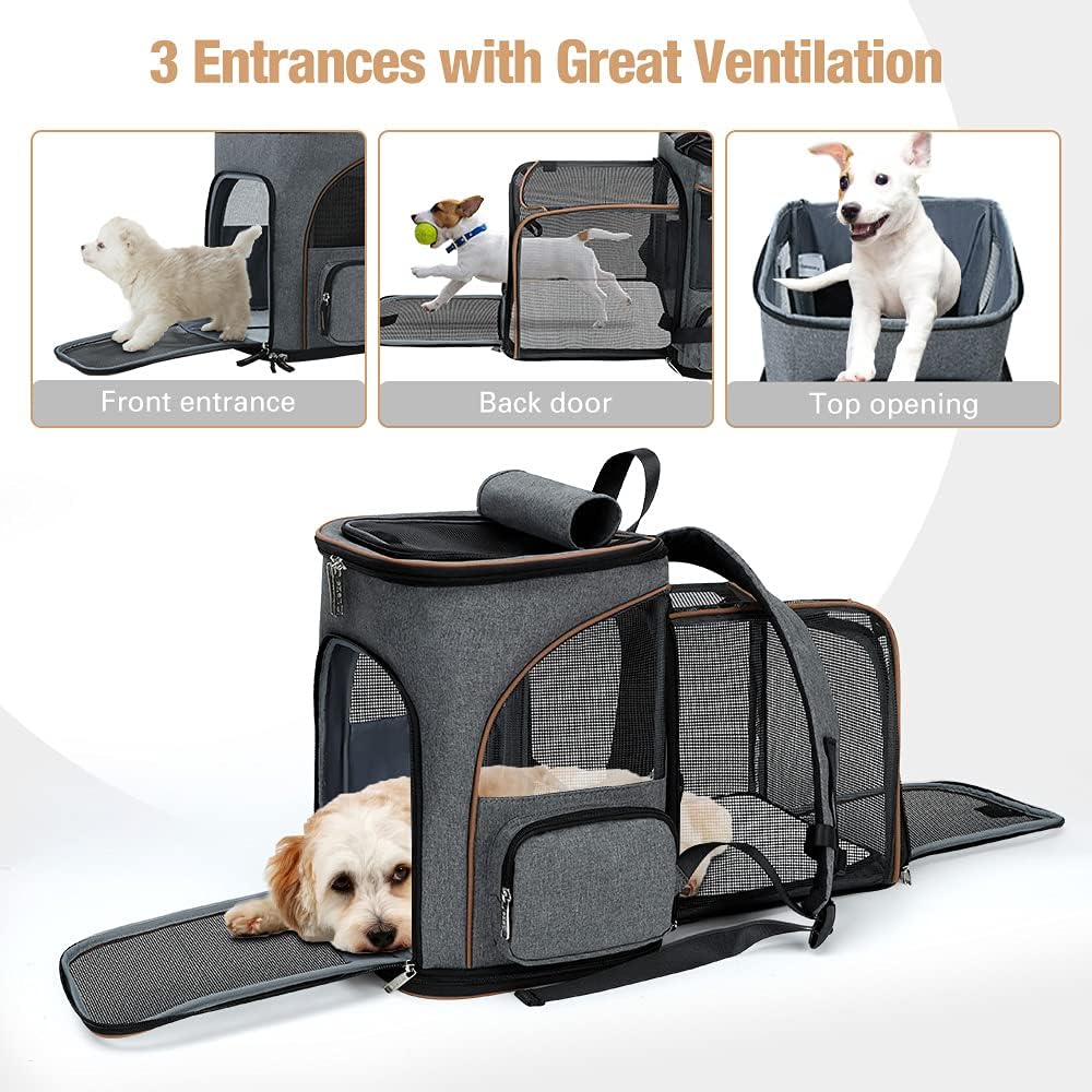 Lekesky Mochila para gatos expandible para perros, aprobada por aerolíneas, mochila para mascotas, para gatos, perros pequeños, cachorros, color gris