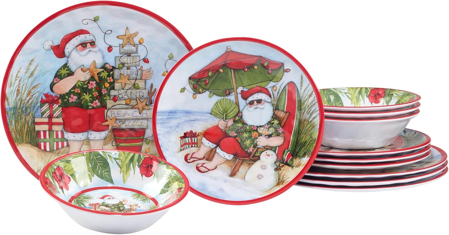 Certified International Santa’s Wish – Juego de vajilla de melamina de 12 piezas, servicio para 4, multicolor