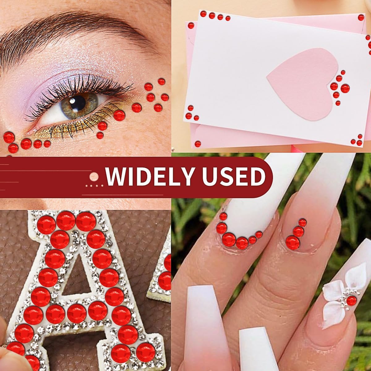 3090 calcomanías de diamantes de imitación, calcomanías autoadhesivas de perlas rojas para la cara, gemas de 0.3450.236 in, gemas para el cabello,
