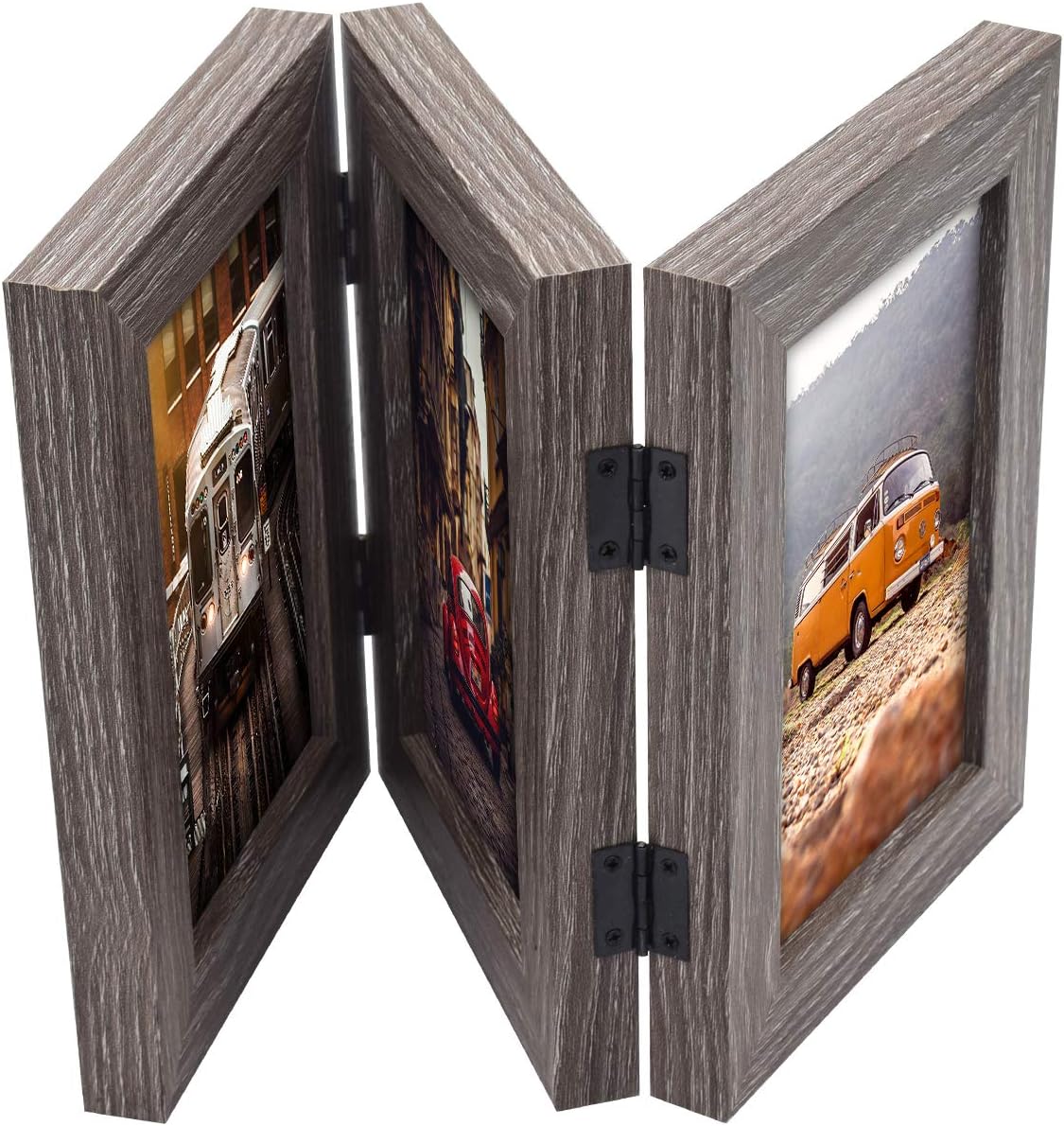 Frametory, Marcos de fotos triples de 4 x 6 con bisagras para collage de 3 fotos, tres marcos de fotos, marco de escritorio múltiple con vidrio
