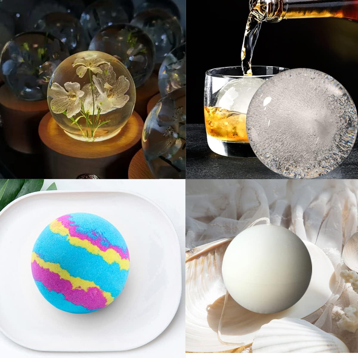 Molde de resina de esfera grande de 4 pulgadas, diseño de una sola pieza, moldes de silicona de bola redonda 3D para arte de resina, resina epoxi,