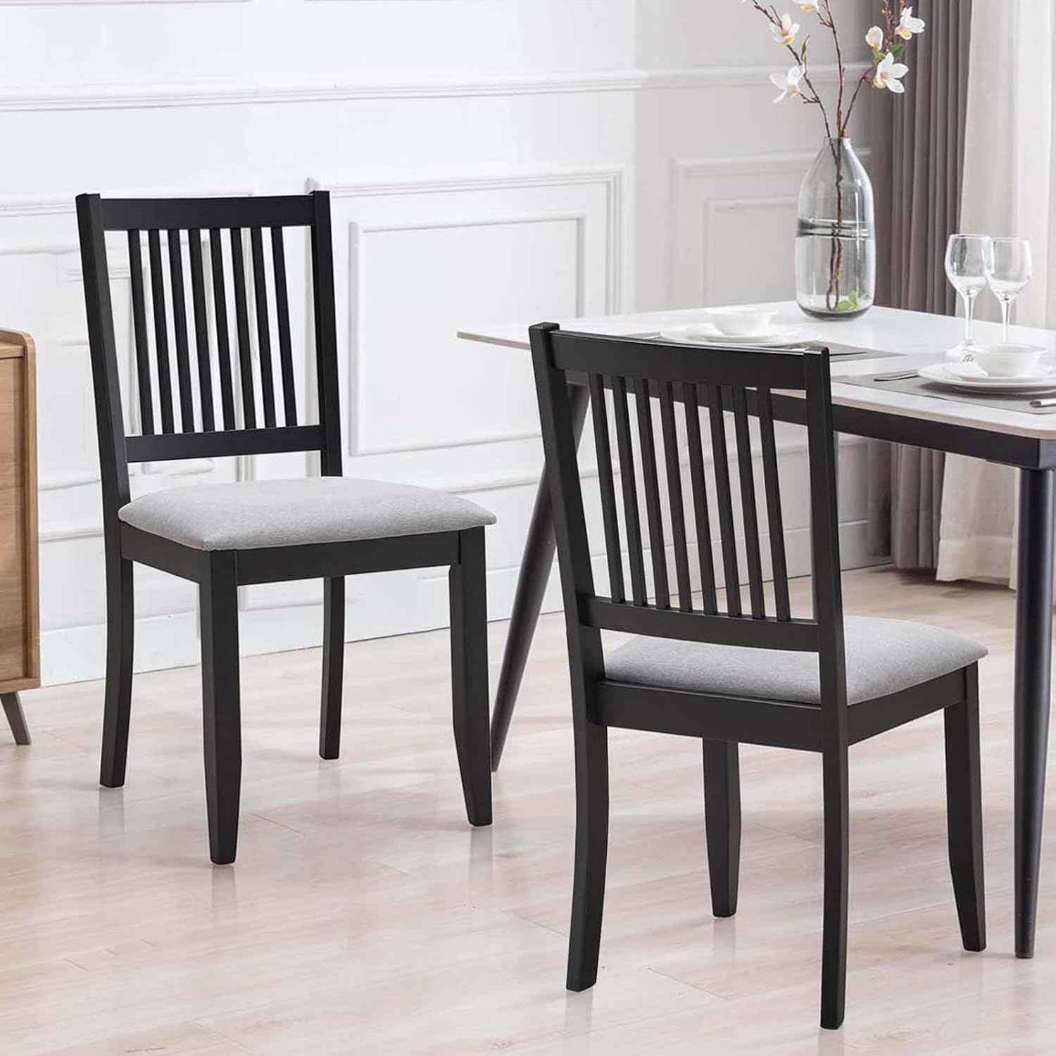 Duhome – Juego de 2 sillas de comedor de madera de goma con respaldo, sillas de comedor de tela, sillas sin brazos para sala de estar, restaurante,