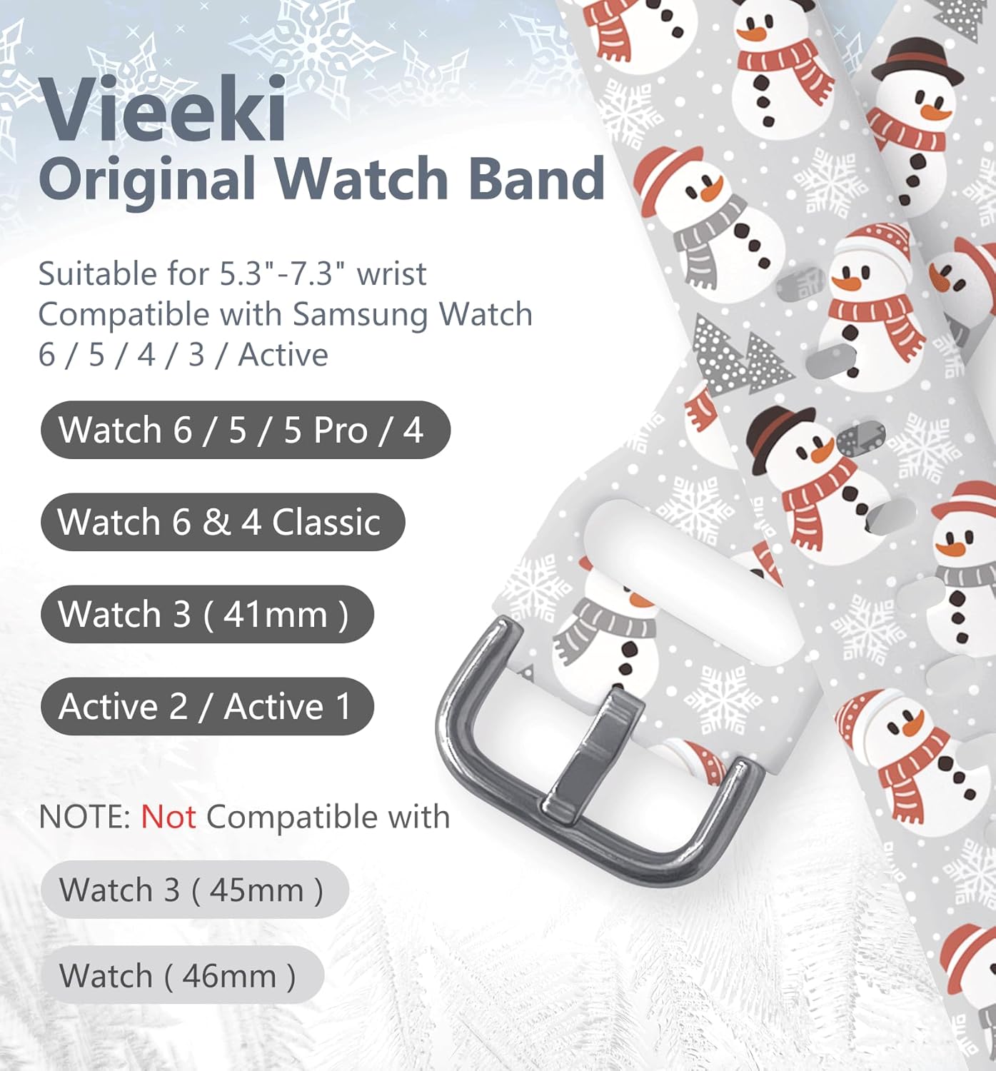 Vieeki Correas de reloj navideñas compatibles con Samsung Galaxy Watch 6  5  4  5 Pro  4 Classic  3 (1.614 in)  Active 2 y 1, correa de silicona de