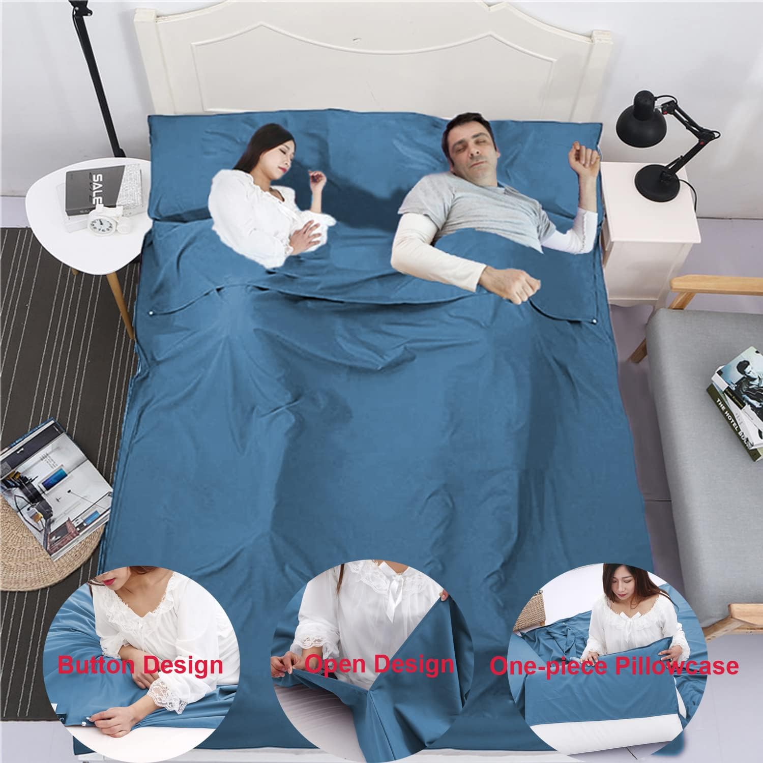 Saco de dormir portátil para viajes, camping, sábanas ligeras y compactas para adultos, cómodos forros para viajes, hotel, camping, picnic,