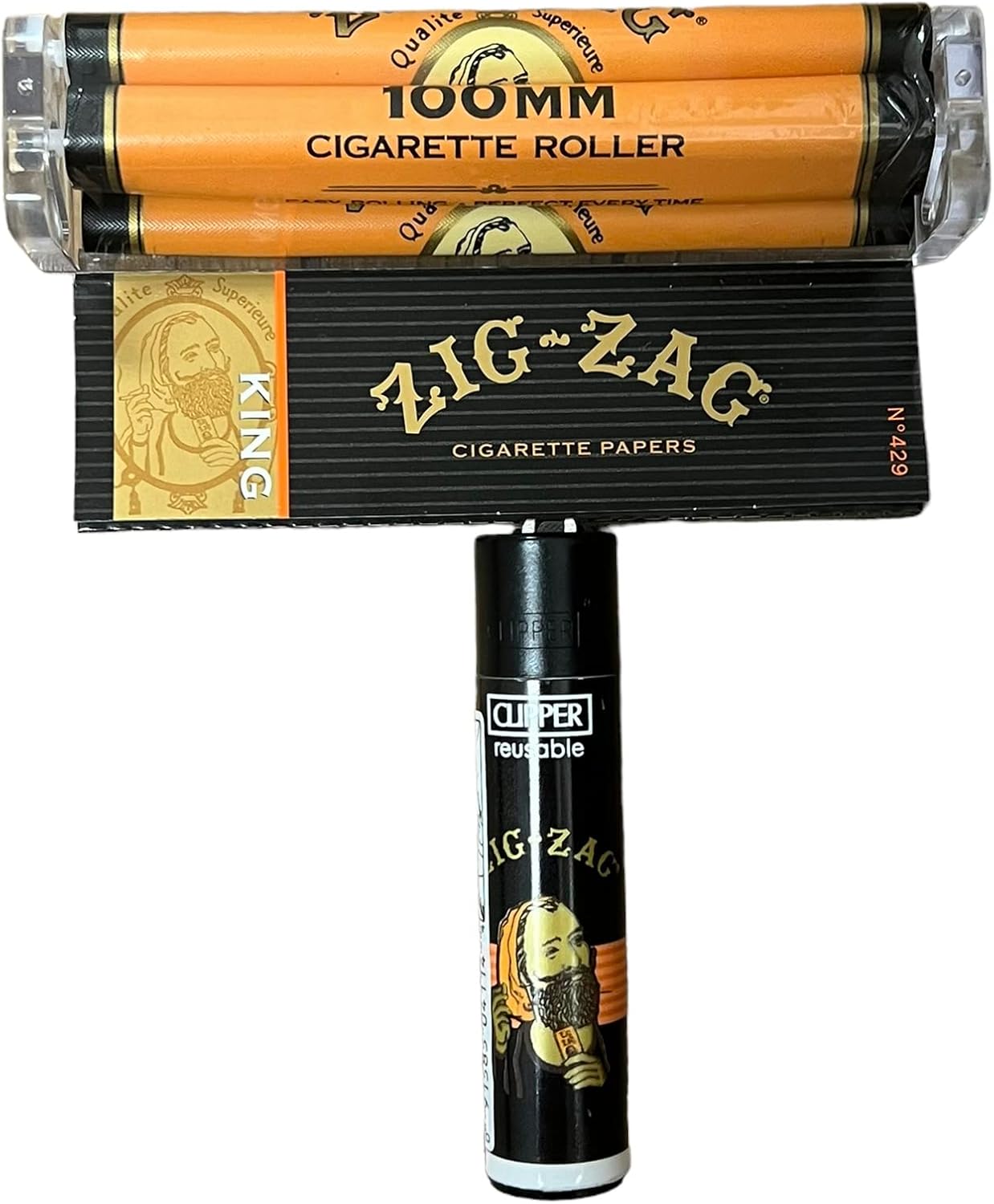 Zig Zag – Papel rodante tamaño King + máquina rodante de 3.937in + encendedor de cortadora en zigzag + tarjeta de cuchara RSV