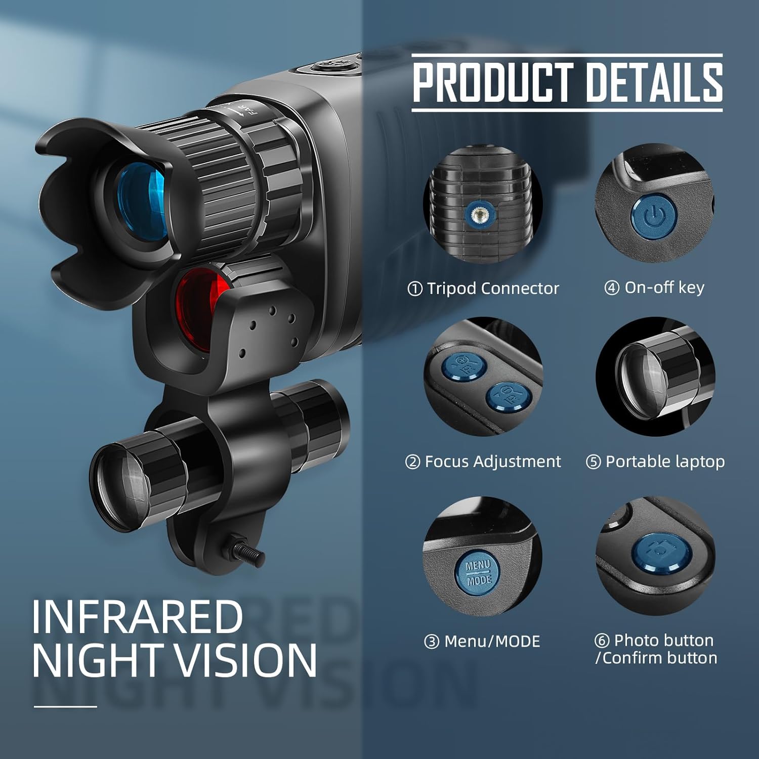 Gafas de visión nocturna con cámara digital integrada y linterna desmontable, monóculo 5X, grado táctico militar, caza, memoria de 32 GB, capacidad