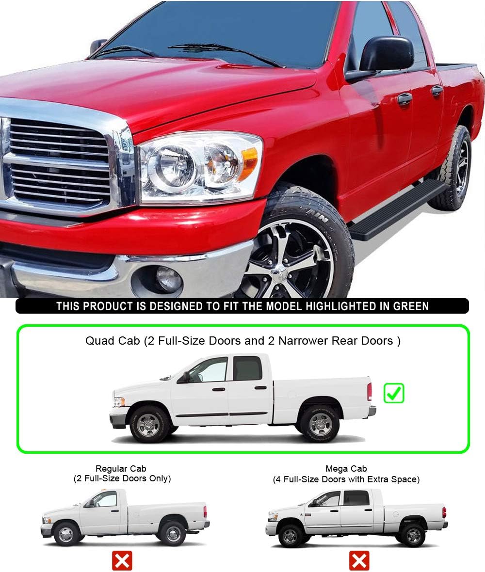 iBoard placas todoterreno para 2002-2008 Dodge Ram 1500 2003-2009 Ram 25003500 cabina cuádruple, Negro