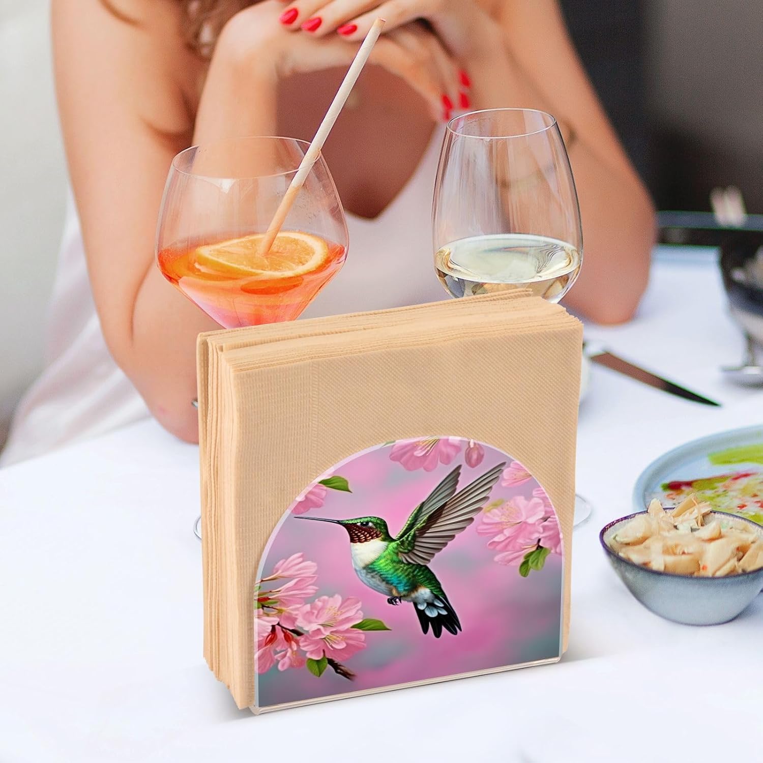 Servilleteros de colibrí y flor de cerezo para mesas, servilleteros de acrílico transparente, servilleteros de cóctel para cocina, restaurante, bar,