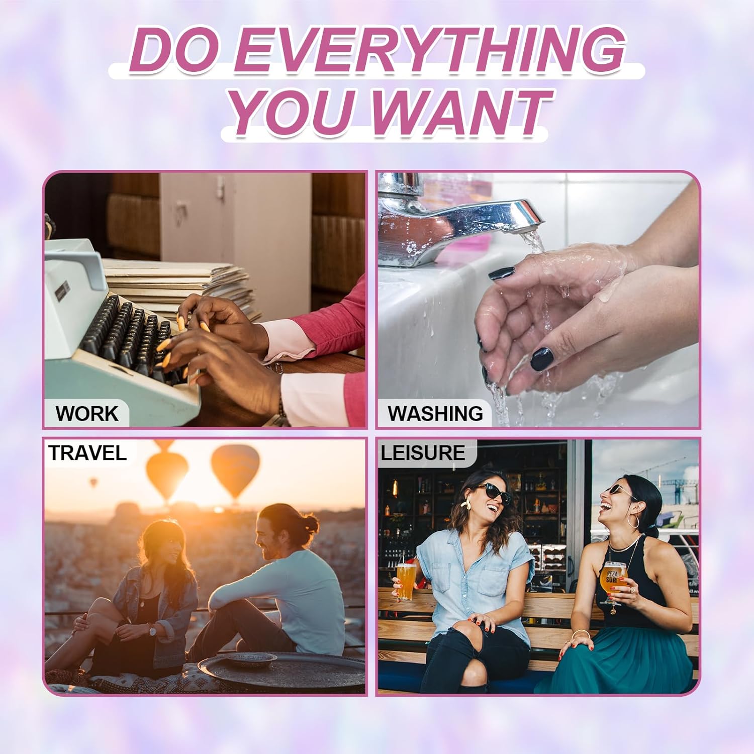 Uñas postizas a presión medianas, uñas postizas de almendra con diseños de remolinos arcoíris, uñas postizas acrílicas con pegamento para mujeres,
