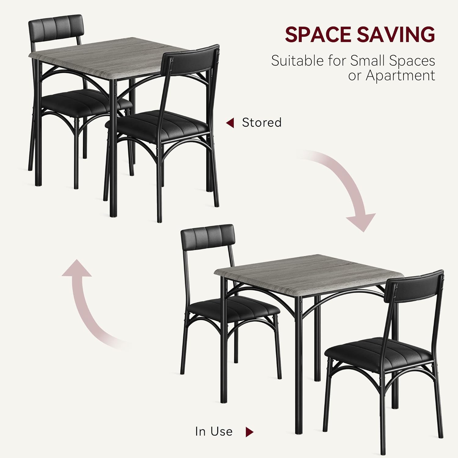 GAOMON Juego de mesa de comedor para 2, mesa de cocina y sillas para 2 personas con sillas tapizadas, juego de mesa de comedor de 3 piezas, juego de