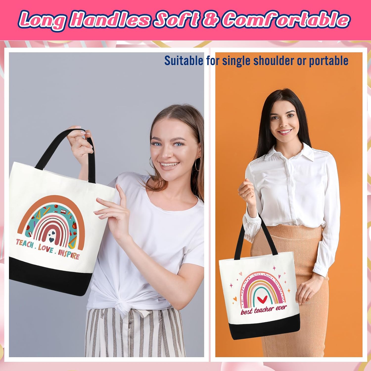 Mixweer 4 bolsas de lona para profesores, regalos de agradecimiento para profesores, bolsas de regalo para mujeres, regalos de Navidad, suministros