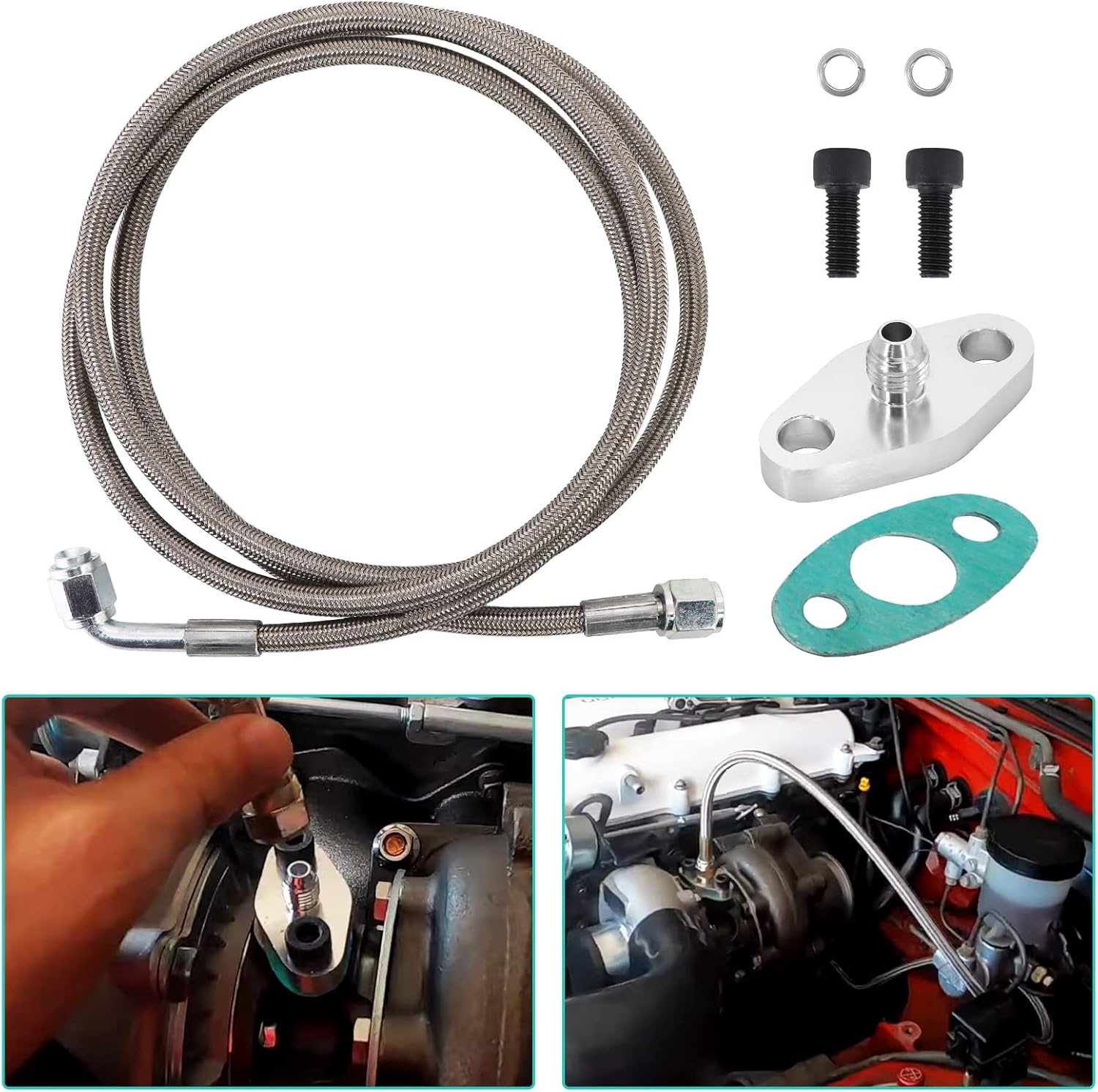 Línea de alimentación de aceite turbo 4AN de 60 pulgadas, longitud de la línea de alimentación turbo de acero inoxidable trenzado, presión 4AN,