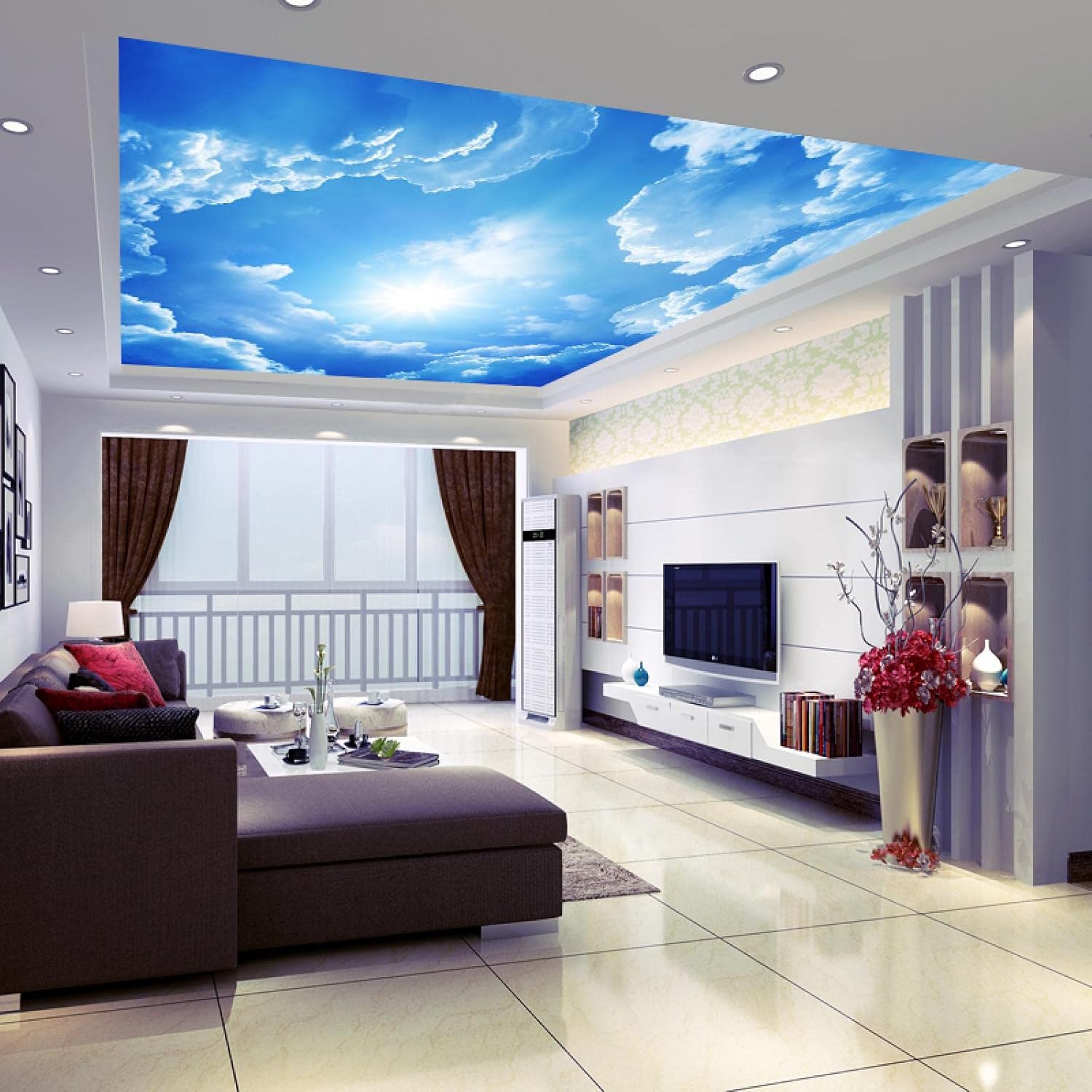 Papel tapiz 3D de cielo azul y nubes blancas para techo, papel tapiz de paisaje removible, espacio mural, sala de estar, dormitorio, TV, telón de
