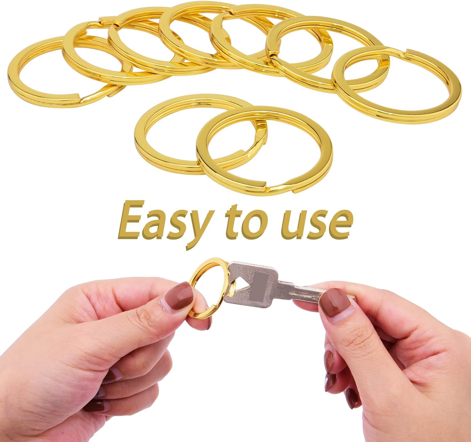 Llavero dividido de 1.2 pulgadas de metal de color dorado plano para llaves del automóvil del hogar, fabricación de joyas, paquete de 25