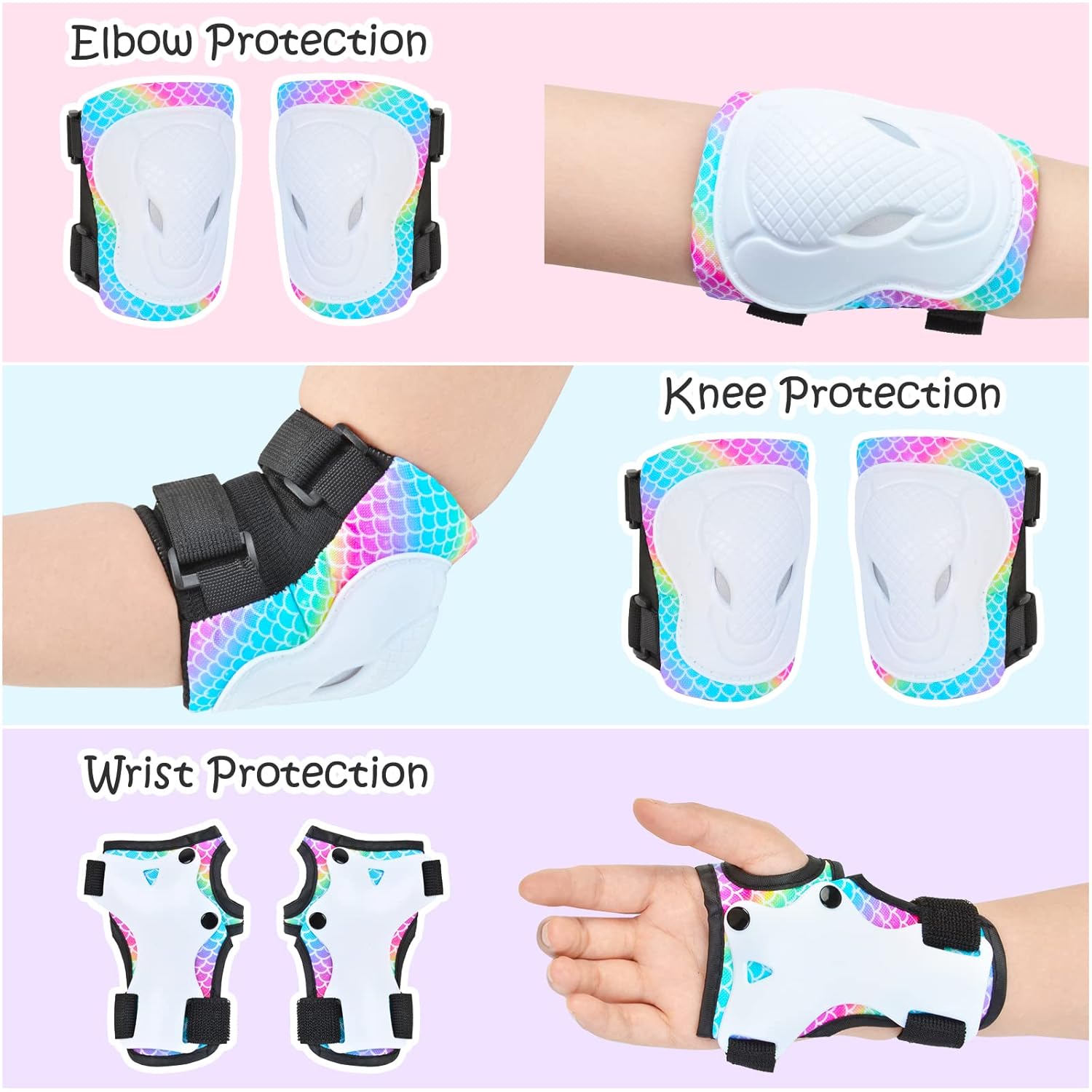 Rodilleras para niños, coderas, muñequeras con bolsa de malla con cordón, juego de equipo de protección 7 en 1 para niñas y niños para patinaje,
