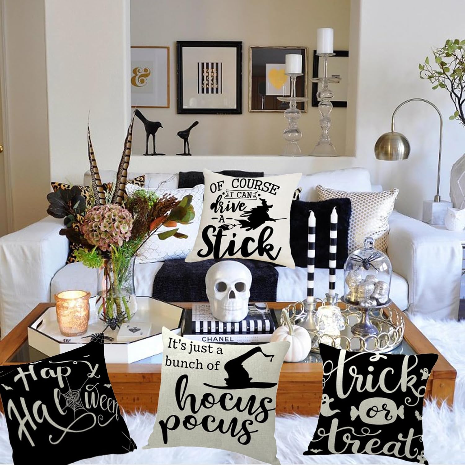 Juego de 4 fundas de almohada de 18 x 18 pulgadas para decoración de Halloween