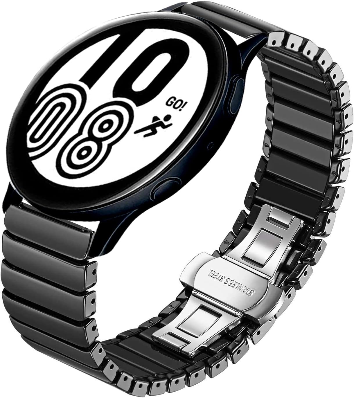 Banda de pulsera de eslabones de cerámica de 0.787 in para Samsung Galaxy Watch 7 FE 6 5 4,4042434445461.850 in, Huawei GT 3 1.654 in (negro)