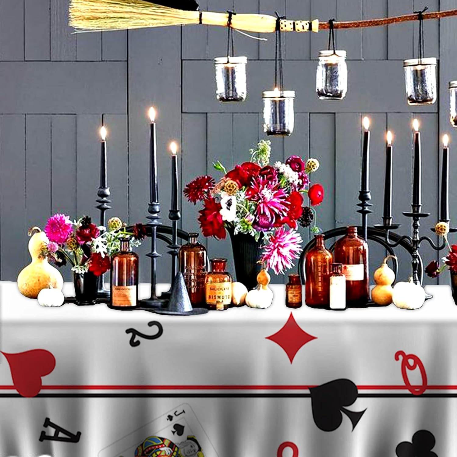 Juego de cartas de cartas, mantel rectangular con temática de autos, decoración para Las Vegas, buena suerte, fiesta, casino, noche, carnaval,