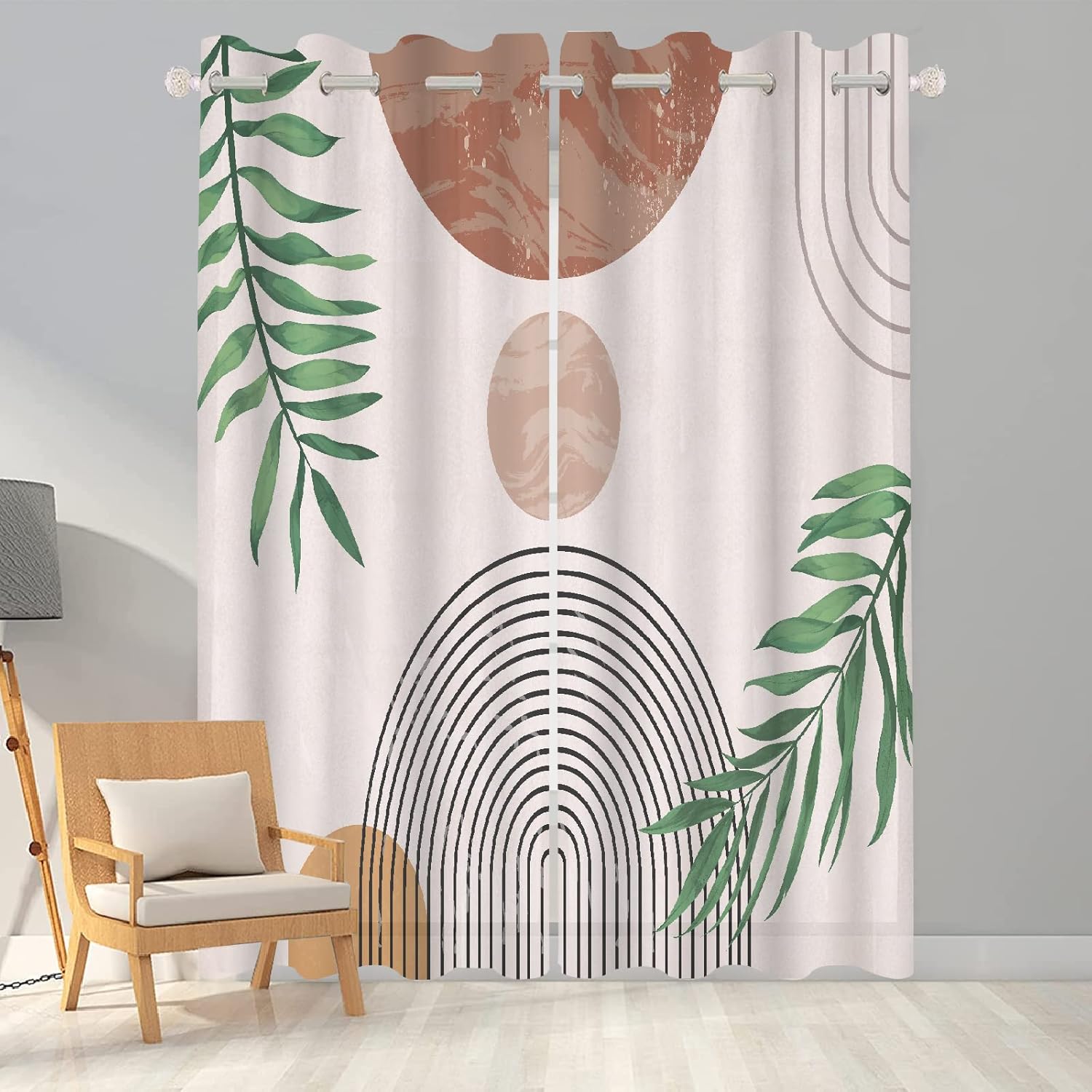 Juego de 2 paneles de cortinas modernas de mediados de siglo, cortinas opacas de algodón grueso para dormitorio, decoración bohemia para sala de