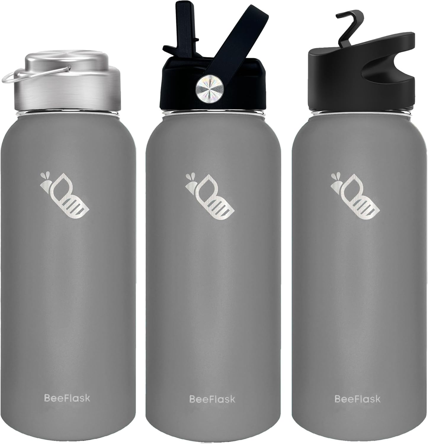 Botella de agua deportiva – 32 onzas, 3 tapas (con pajita), 50 bonitas calcomanías, aislamiento al vacío, acero inoxidable 308, con una parte de