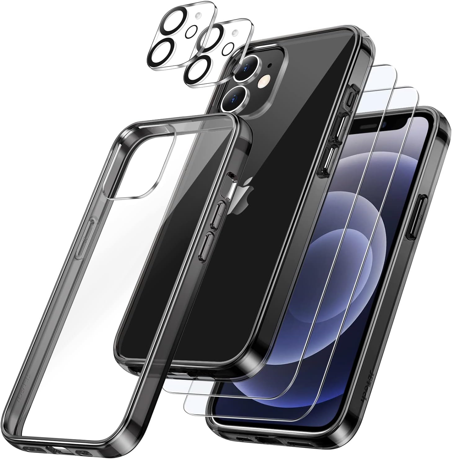 JETech Funda 3 en 1 para iPhone 12 Mini de 5.4 pulgadas, con 2 protectores de pantalla y 2 protectores de lente de cámara, película de vidrio