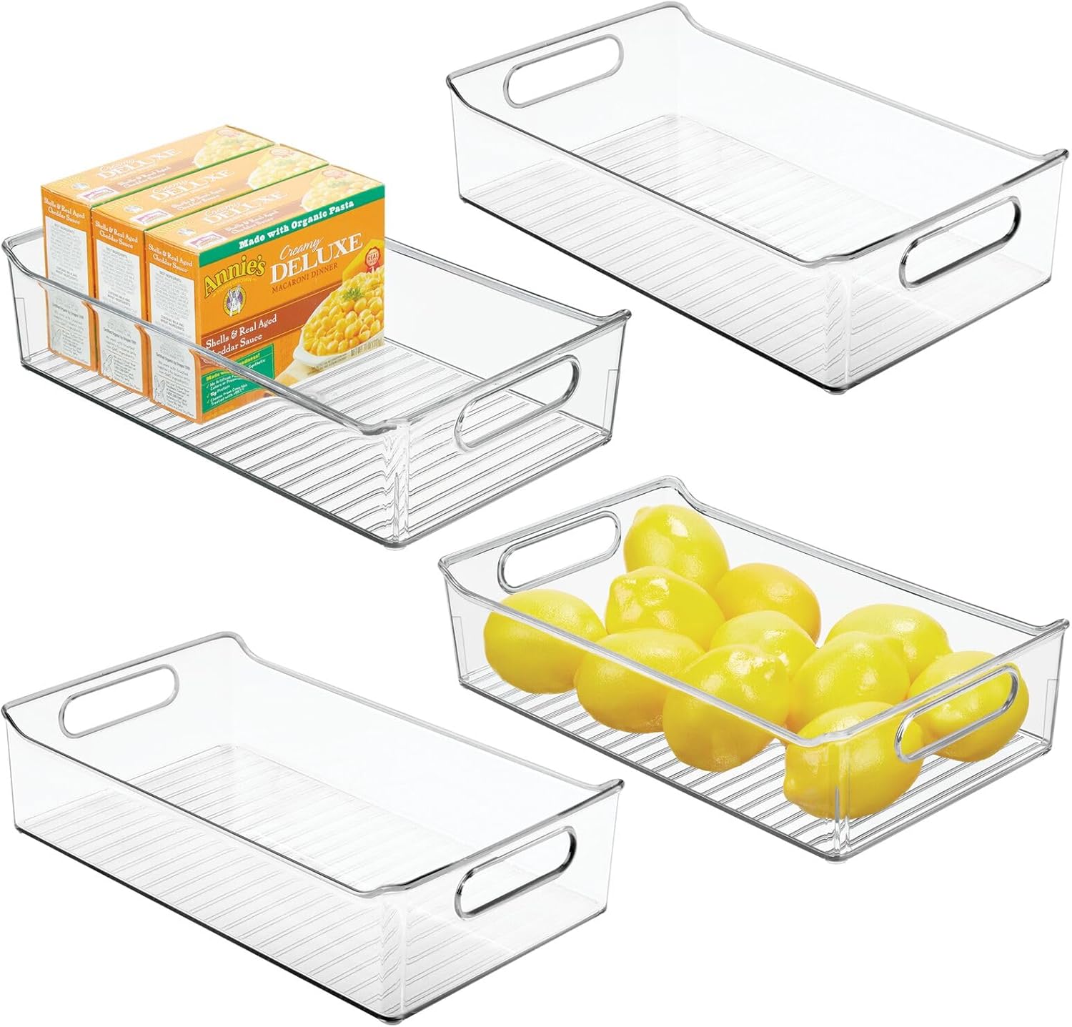 mDesign Contenedores de almacenamiento de plástico para cocina o despensa con asas, organización en gabinete, refrigerador o congelador, contenedor