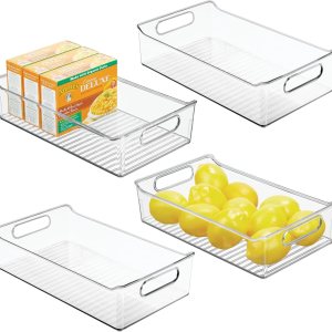 mDesign Contenedores de almacenamiento de plástico para cocina o despensa con asas, organización en gabinete, refrigerador o congelador, contenedor mDesign Contenedores de almacenamiento de plástico para cocina o despensa con asas, organización en gabinete, refrigerador o congelador, contenedor