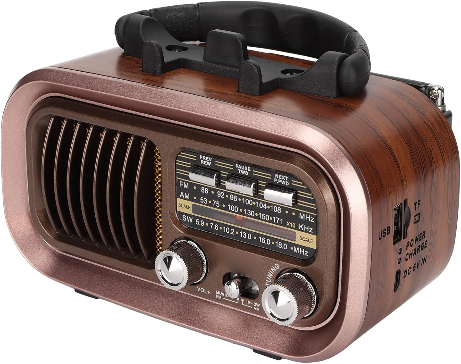 Altavoz de radio vintage Bluetooth, multifuncional de 3 bandas, radio AM FM portátil, reproducción MP3 WMA WAV, diseño retro, ligero y pequeño