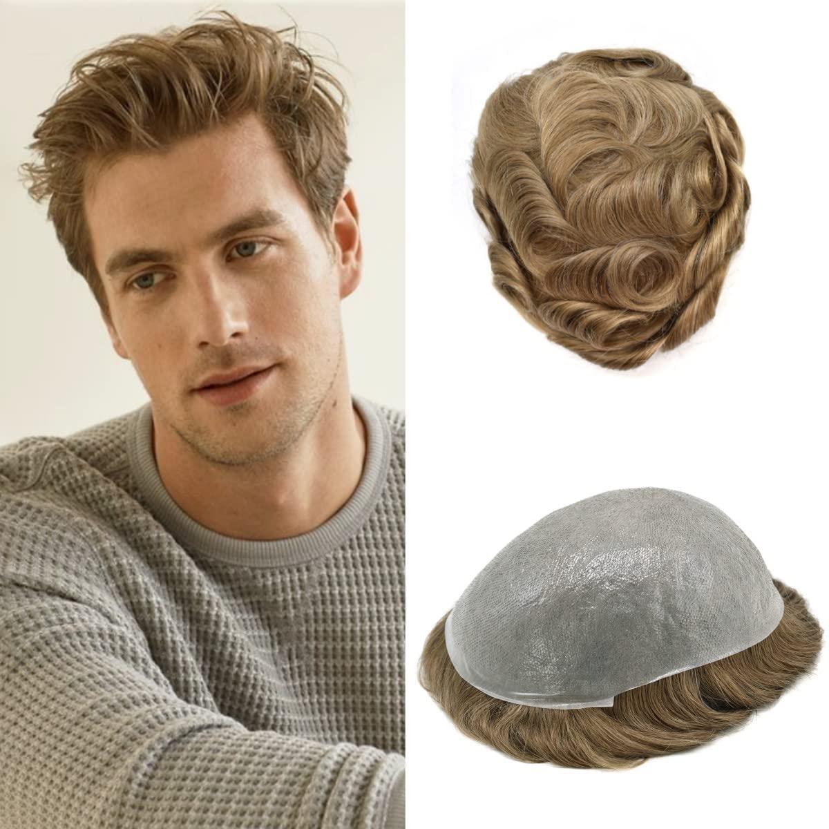 Toupee para hombres, pieza de cabello humano real, piezas de pelo de piel ultra fina para hombres, sistema de reemplazo de cabello para hombre, tupé