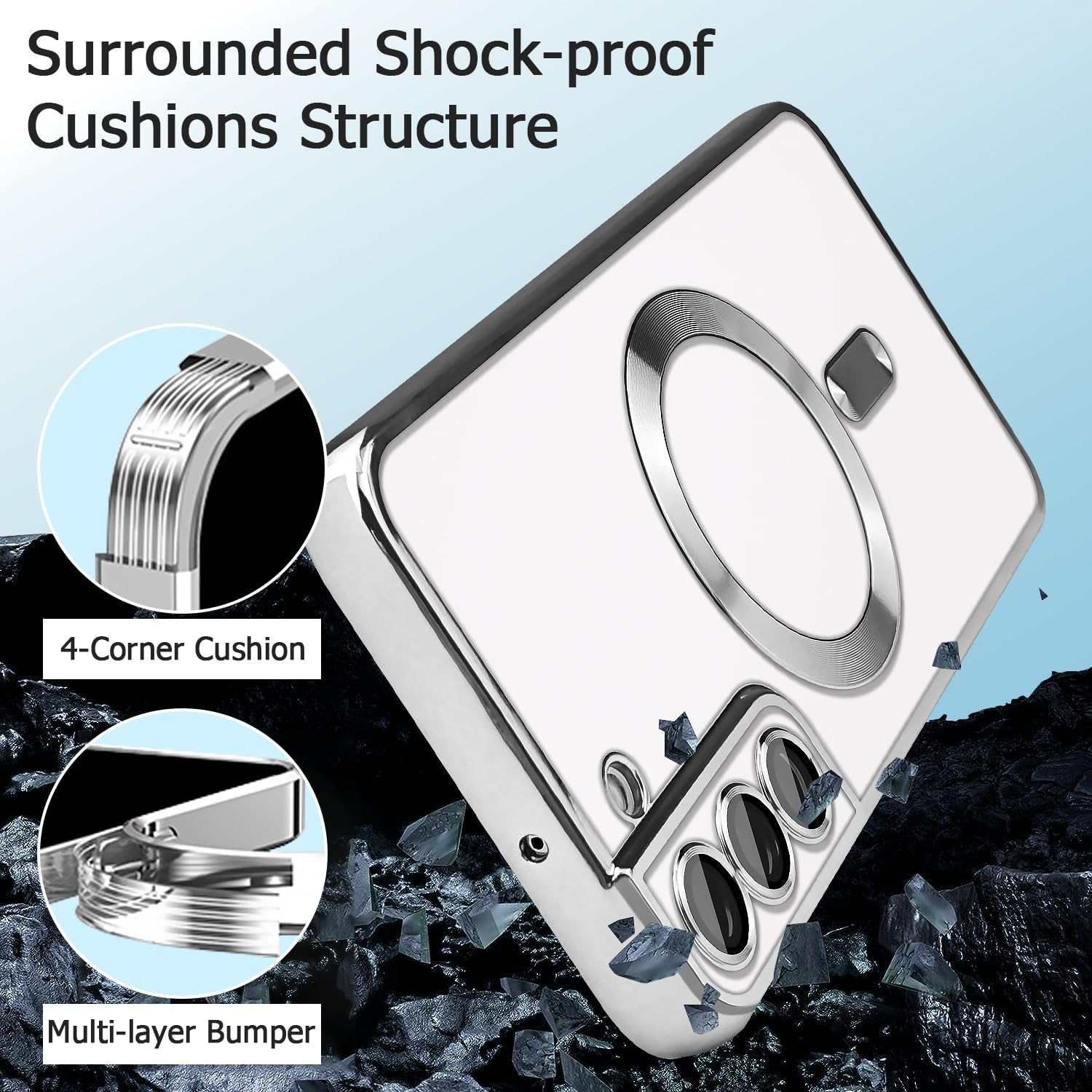 Funda magnética para Samsung Galaxy S22 Plus con protector de lente de cámara integrado compatible con MagSafe Funda transparente de TPU a prueba de