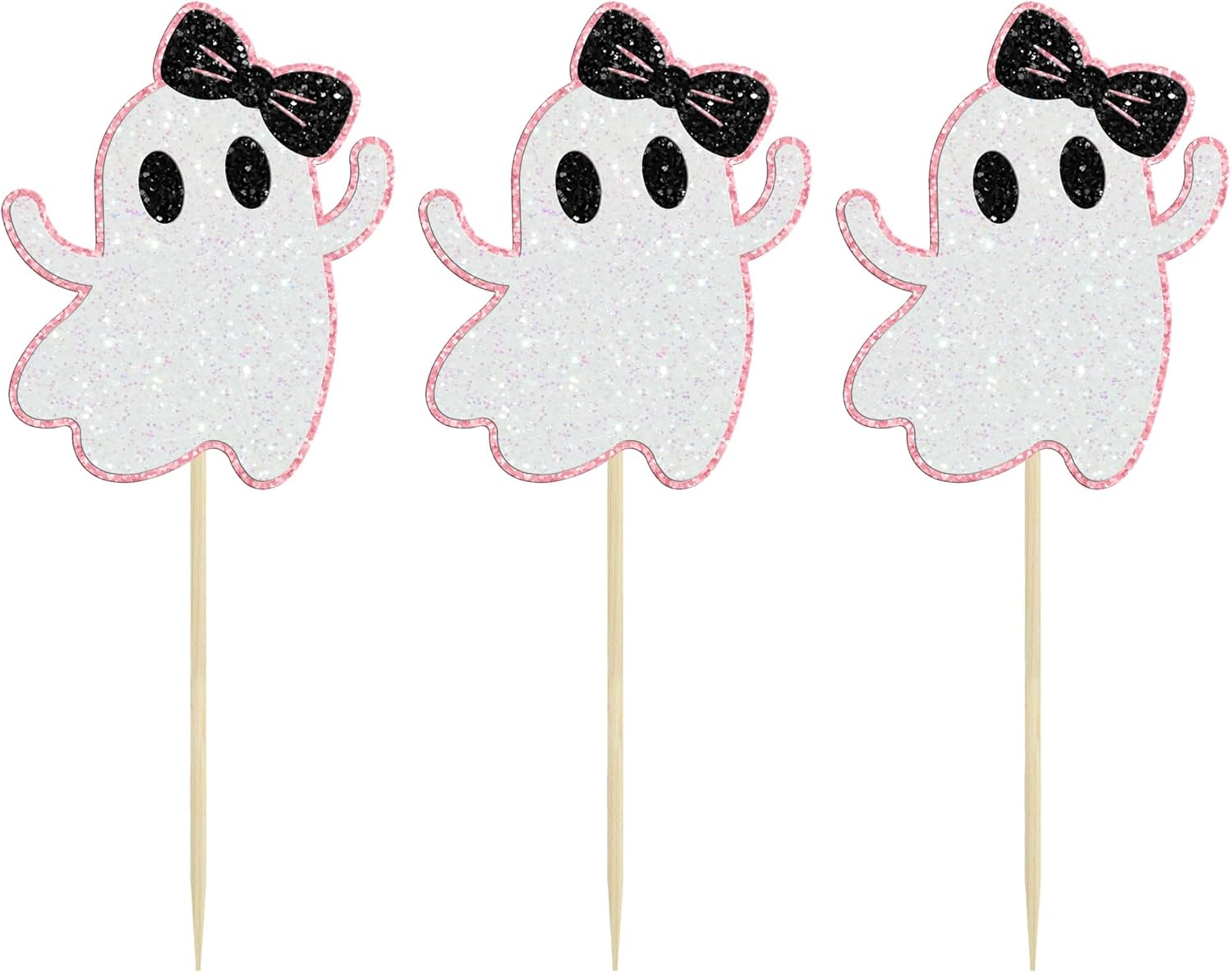 Gyufise 24 adornos de fantasmas para cupcakes con purpurina rosa para Halloween, fantasma, baby shower, decoración de cupcakes, comida fantasma,