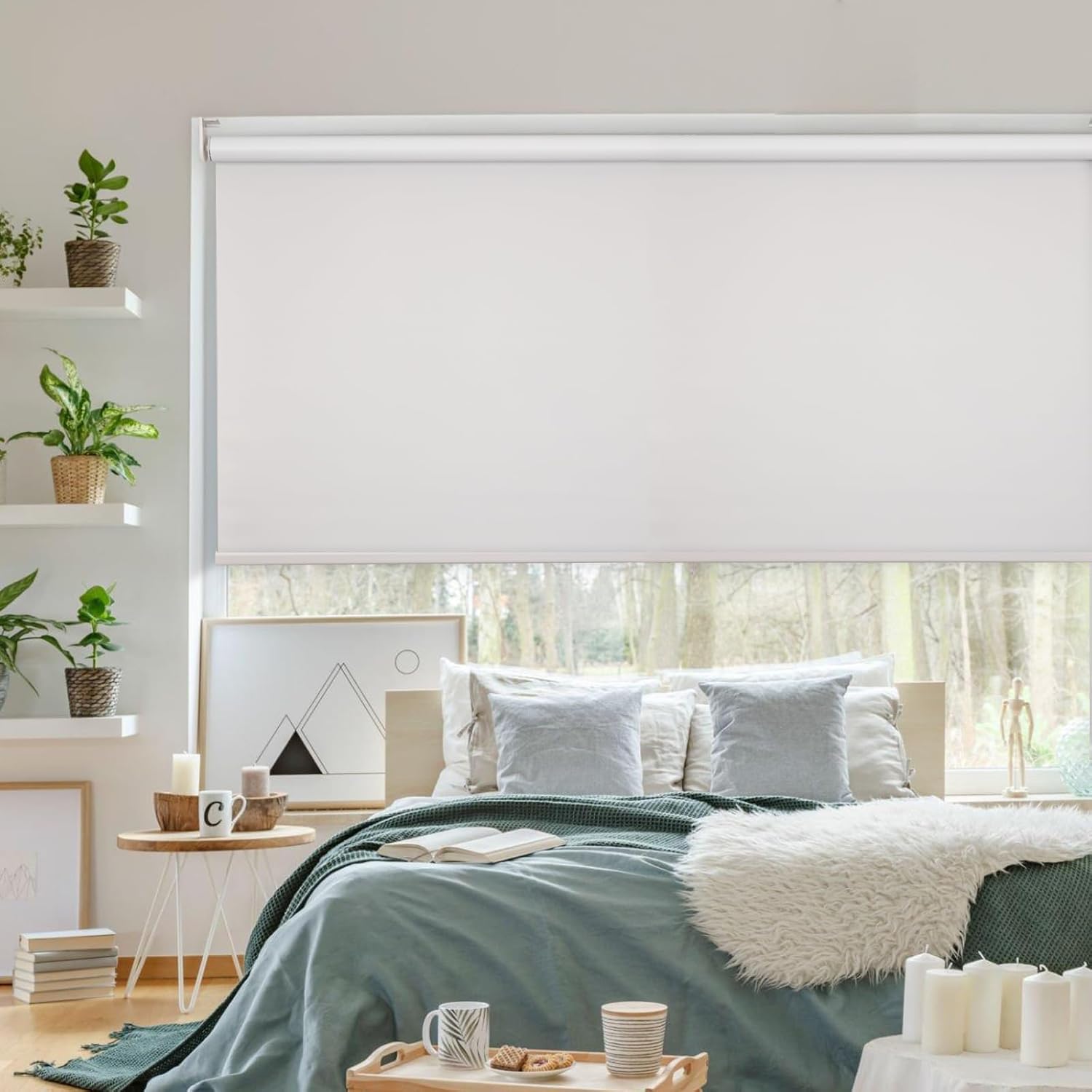 Homland Persianas opacas para ventanas con aislamiento térmico y protección UV, 100% sombra solar, cordón de cuentas de metal, persianas enrollables