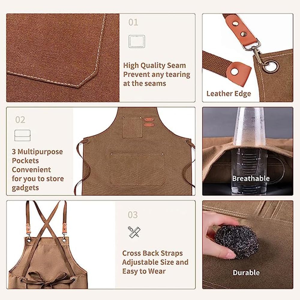 Delantal de chef de algodón para hombres y mujeres, delantal de trabajo de lona con espalda cruzada, delantal de cocina para hornear, delantales de