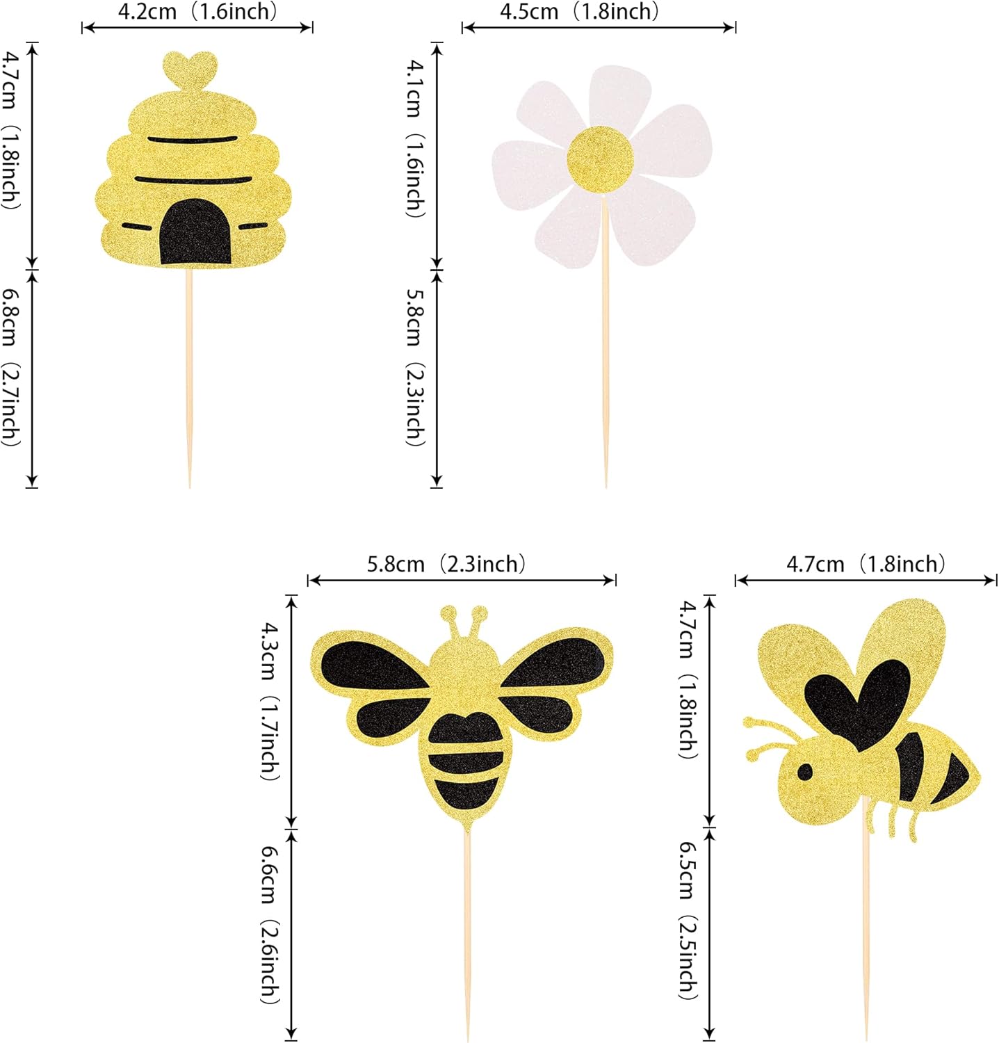 Paquete de 24 adornos para cupcakes de abejorros con purpurina de abeja, panal, panal, cupcakes, para revelación de género, baby shower, niños,