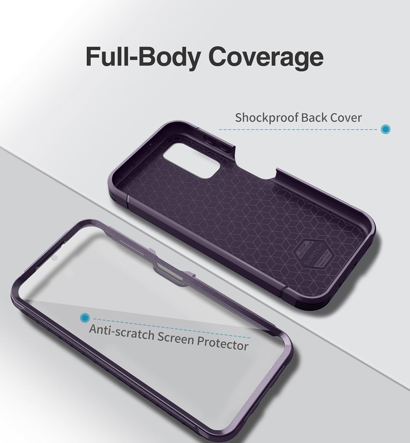SURITCH Funda para teléfono Samsung Galaxy A14 5G, protector de pantalla integrado Protección resistente a prueba de golpes de doble capa cubierta