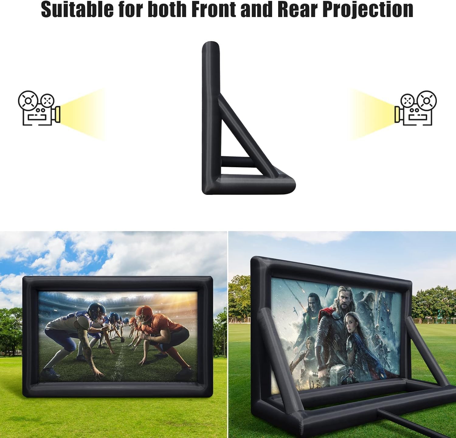 CHEINAUTO – Pantalla de proyector inflable, 20 pies, portátil, para exteriores, proyección frontal y trasera, con cuerda, soplador de aire, clavos