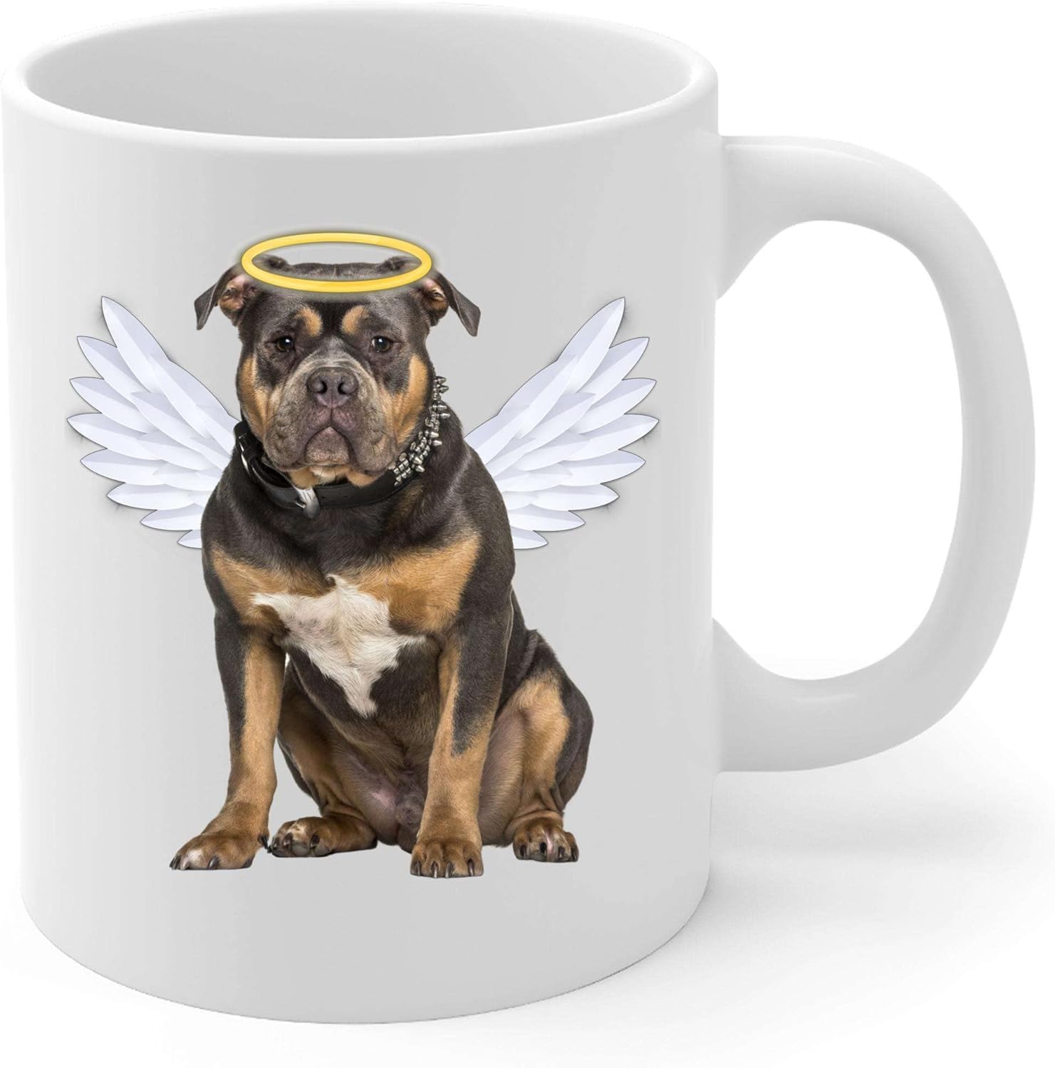 Black Tan American Bully Angel Wings Taza de café conmemorativa  Regalos de condolencias para los amantes de los perros, taza blanca de 11 onzas