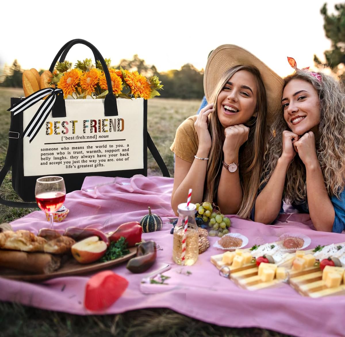 Regalos para mejores amigas, mujeres, regalos para amigas para niñas, bolsa de lona con cremallera, regalos de cumpleaños para mujeres, bolsa de