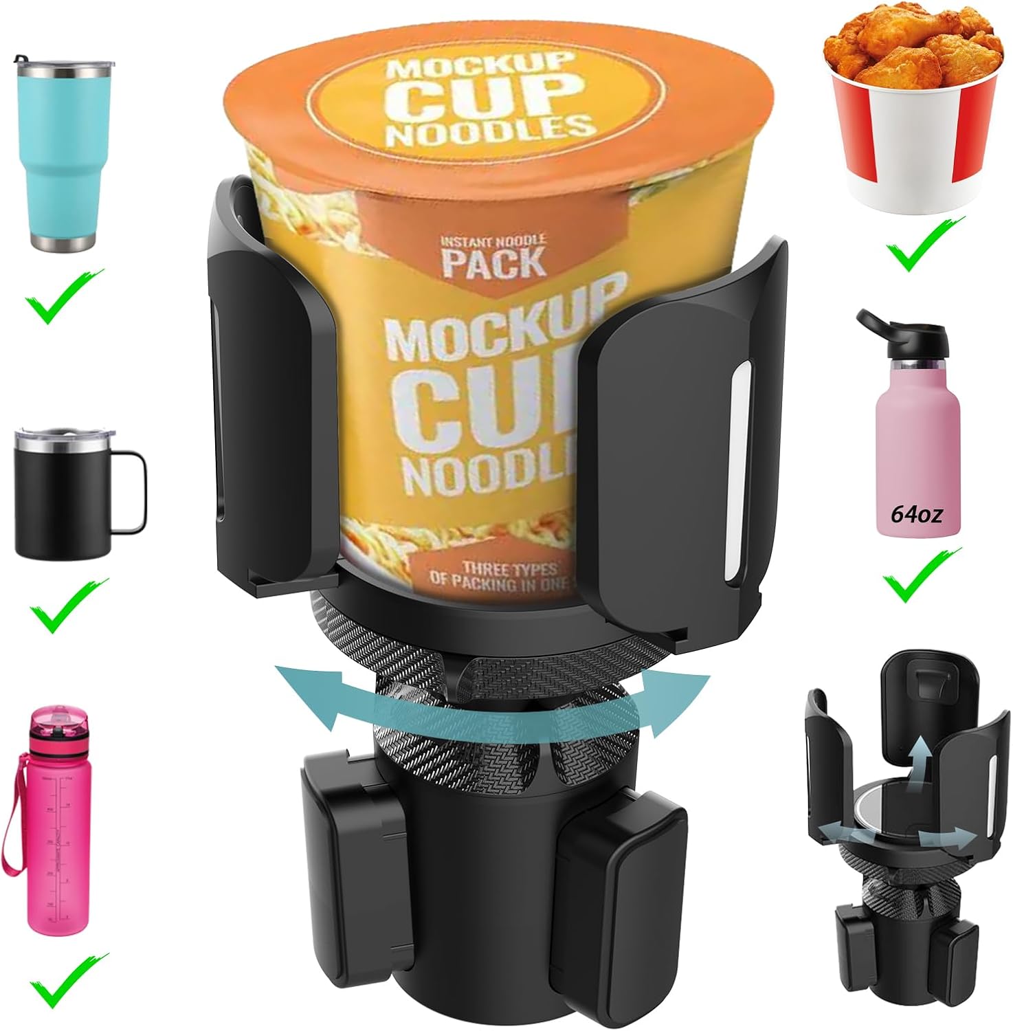 Expansor de portavasos grande mejorado para automóvil se adapta a contenedores de 10 a 64 onzas, 2.95 a 5.5 pulgadas, soporte universal para tazas