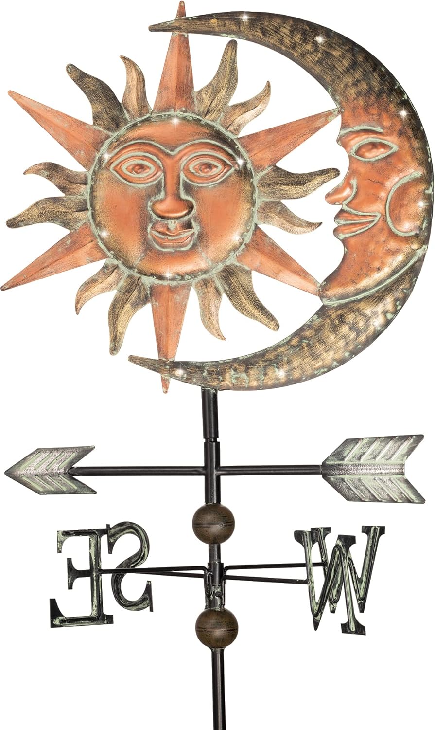 TERESA’S COLLECTIONS Luces solares de 39.9 pulgadas con cara de sol y luna para exteriores, estaca decorativa de metal, decoración de jardín para