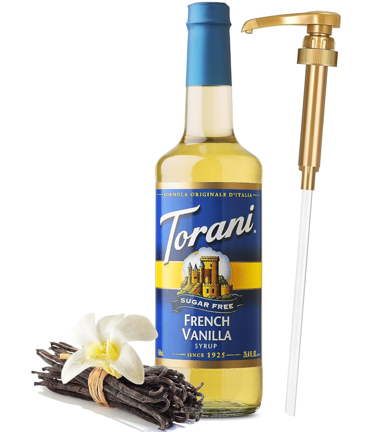 Torani – Jarabe de vainilla francesa sin azúcar con bomba de jarabe Little Squirt, 25.4 onzas
