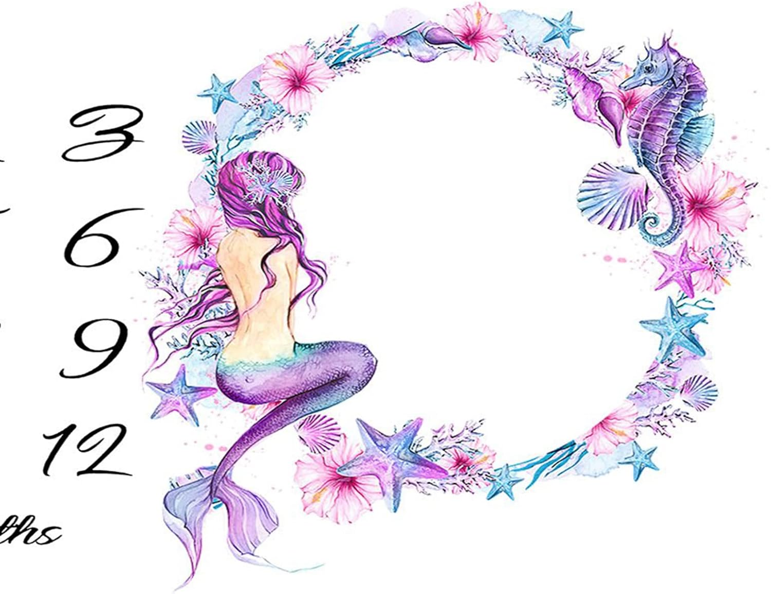 Manta mensual de hitos para bebés, niñas recién nacidas, accesorios de fotos de sirena morada, telón de fondo para fotografía personalizada, manta