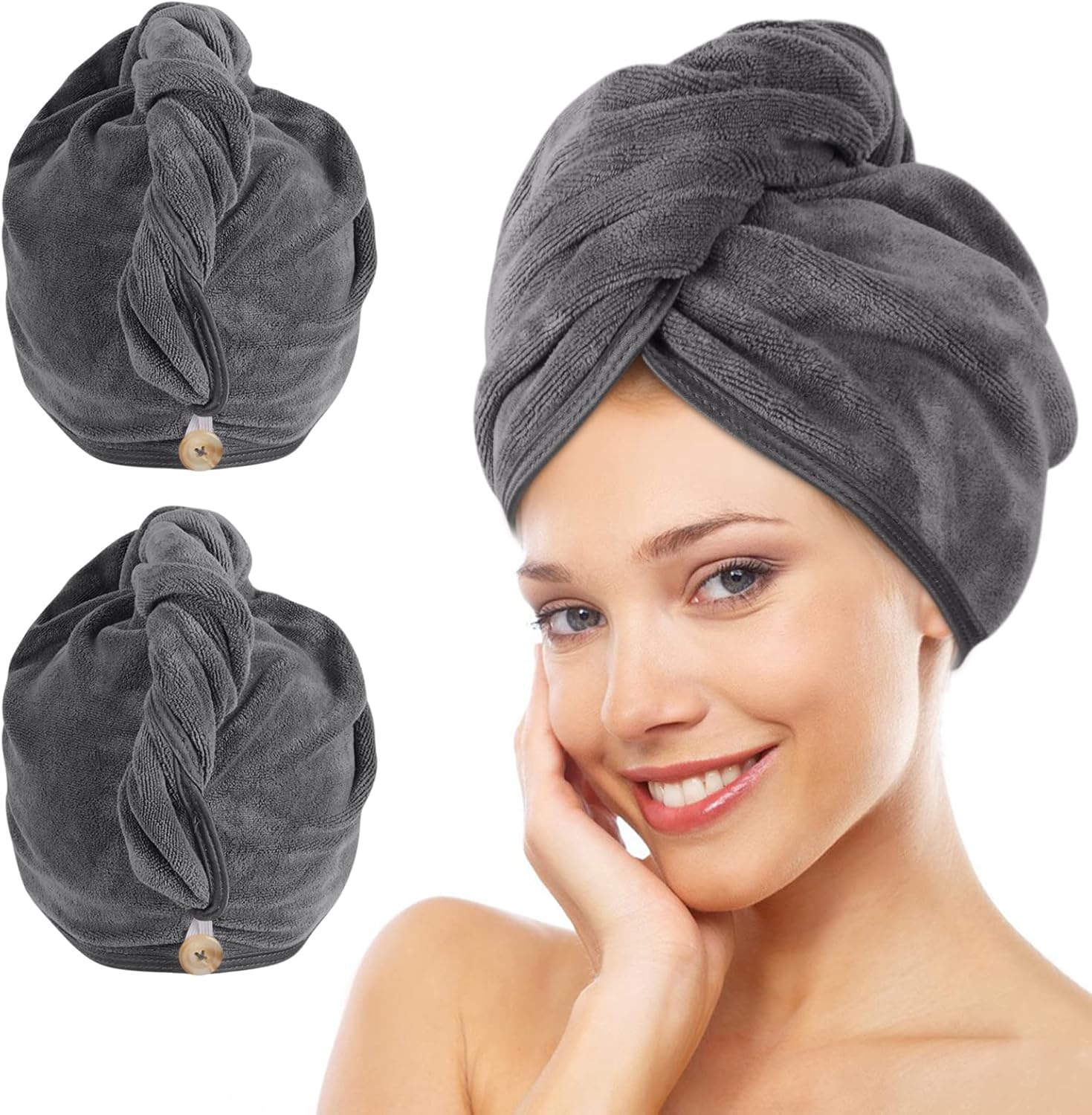 KinHwa Toalla de microfibra para el cabello, súper absorbente, de 28 x 12 pulgadas, toalla grande para cabello seco para mujeres, cabello húmedo