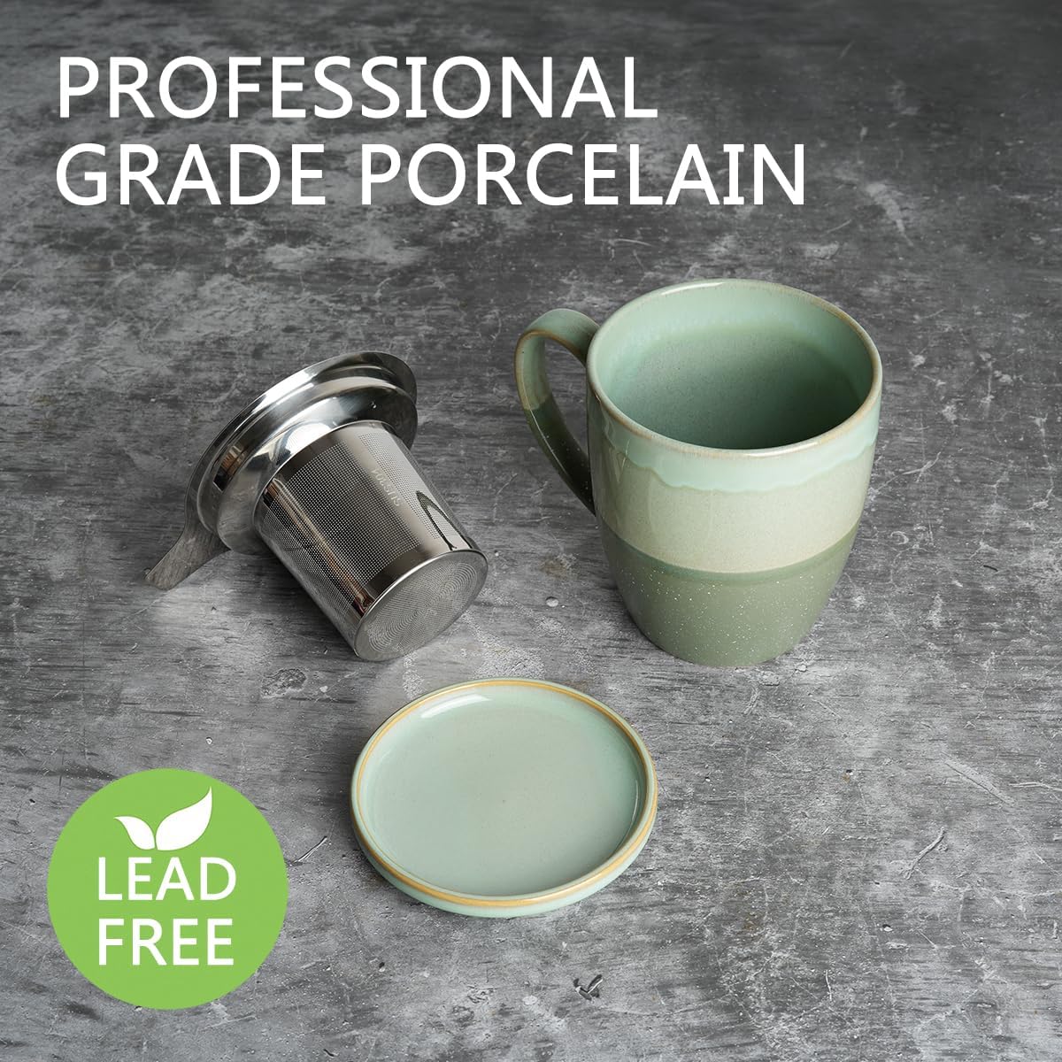 Bosmarlin Taza de té de cerámica con infusor y tapa, 16 onzas, 4 colores para elegir, apta para lavavajillas y microondas, taza de té con colador,
