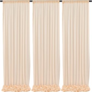 gogoparti Cortinas de fondo transparentes color champán de 15 x 10 pies para fiestas, 3 paneles de 5 x 10 pies, cortinas de fotografía sin arrugas, gogoparti Cortinas de fondo transparentes color champán de 15 x 10 pies para fiestas, 3 paneles de 5 x 10 pies, cortinas de fotografía sin arrugas,
