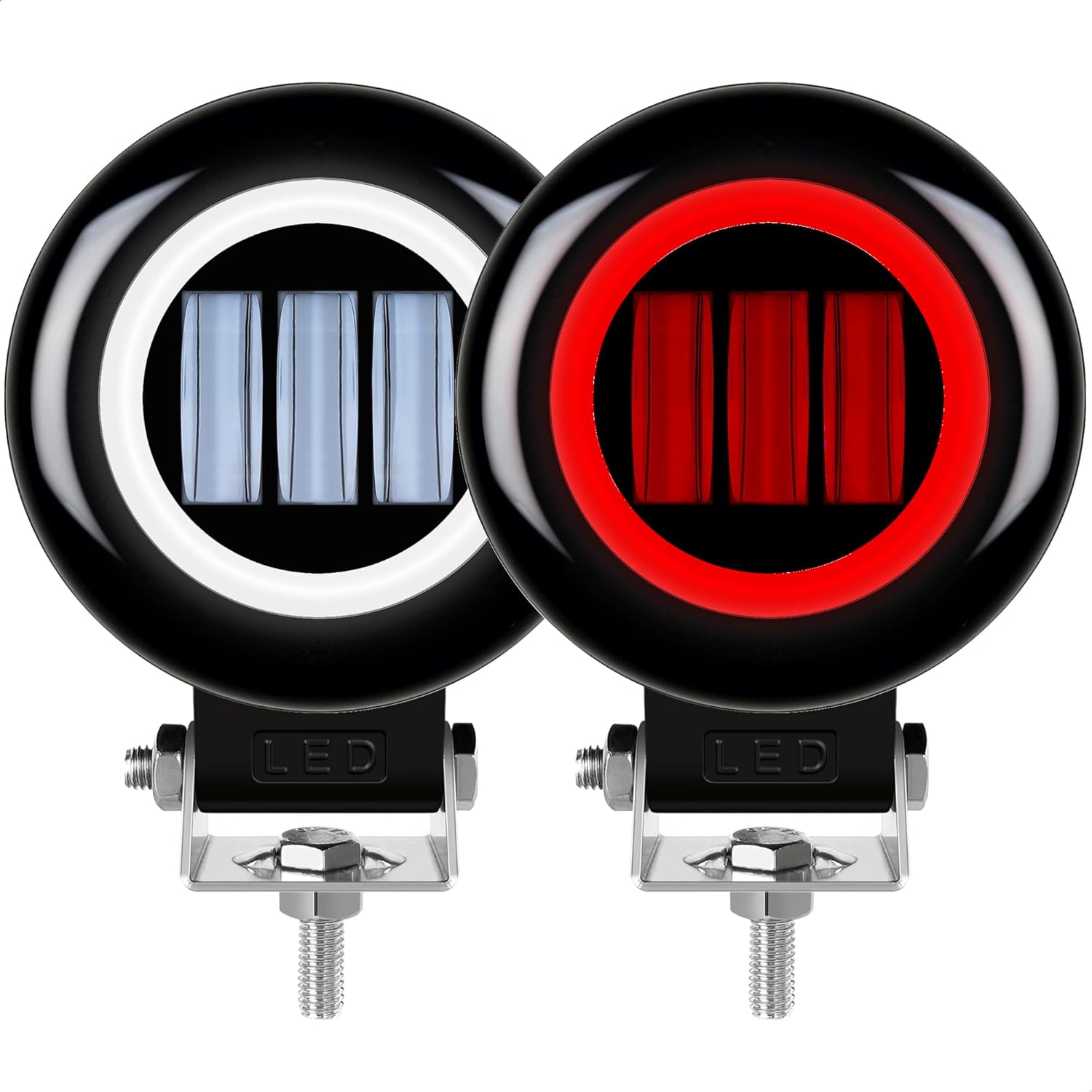 Luz LED de trabajo de 5 pulgadas, 30 W, haz de inundación LED blanco para automóvil, 4×4, todoterreno, camión, ATV 12V 24V, ojos de ángel, rojo,