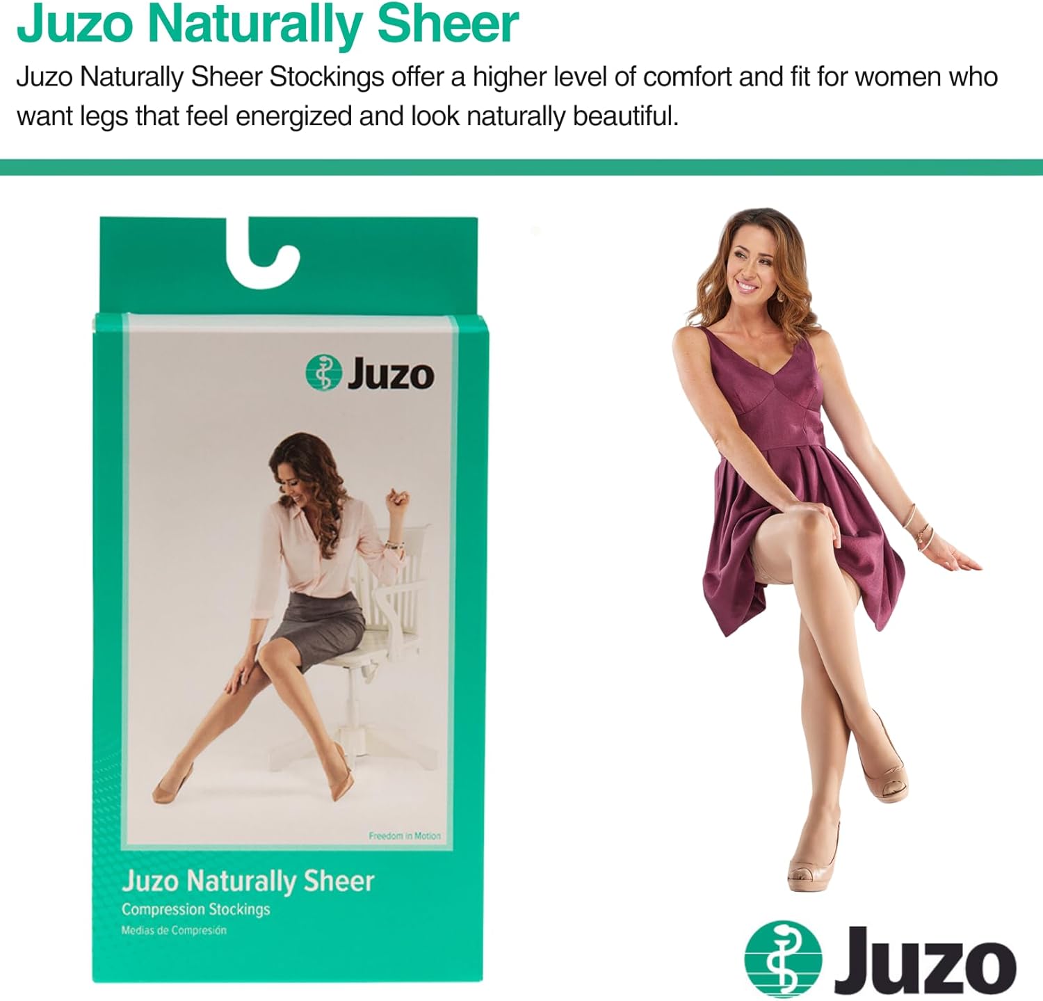 Juzo Medias de compresión Naturally Sheer de 30-40 mmHg, borde de silicona Microdot, altura del muslo, punta cerrada, calcetines de compresión para