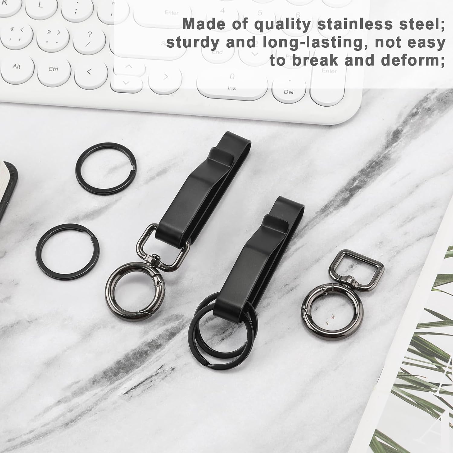 Llavero de cinturón de alta resistencia, de acero inoxidable, negro, para hombres, clip táctico con llaveros para cinturones de 1.5 a 2.25 pulgadas