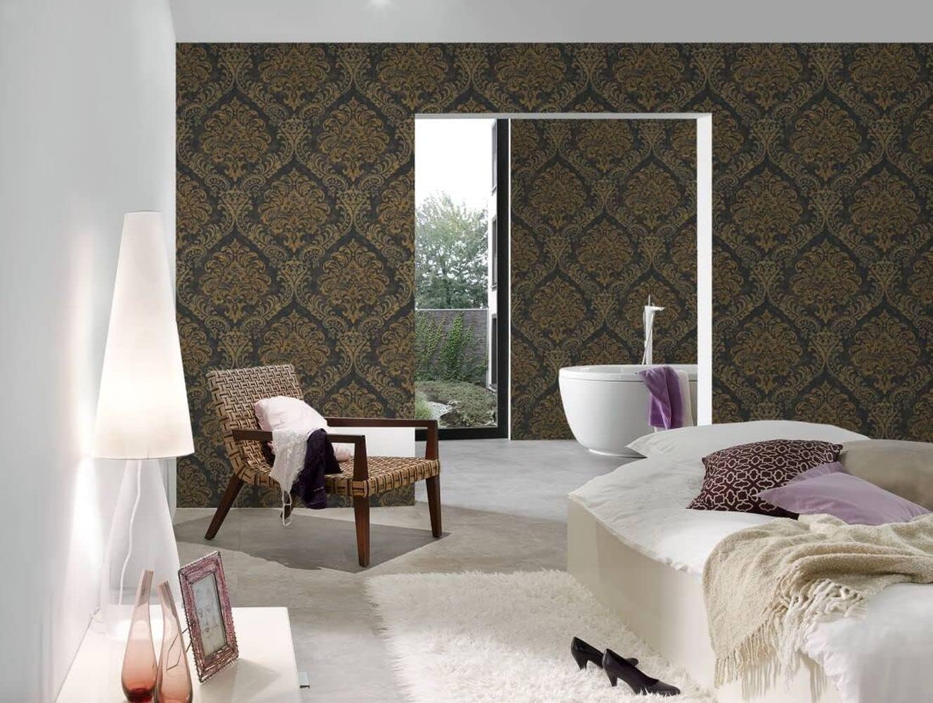 CONCORD WALLCOVERINGS  Muestra solo para fines de exhibición – Papel pintado moderno texturizado barroco, clásico, pared de vinilo con acento,